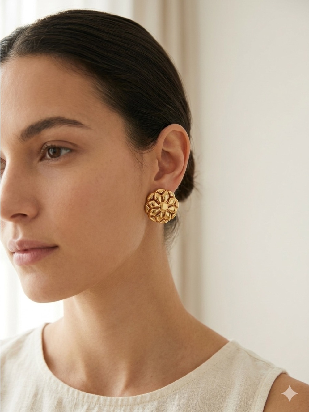 Vintage 80s Chunky Gold Textured Round Button Clip-On Earrings